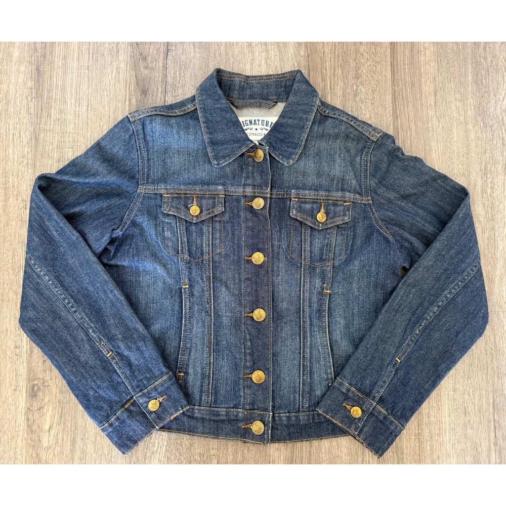 Signature Levi Strauss Women's Lg Denim Trucker Jacket Gold Buttons NWOT